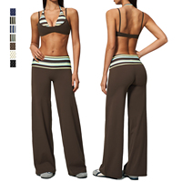 Ensemble de fitness pour femme, doux et à séchage rapide, comprenant un soutien-gorge de sport dos nu effet deux pièces avec coussinets amovibles et un pantalon de yoga à taille repliée et jambes larges