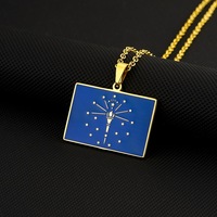 Collier pendentif drapeau de l'État de Hawaï en acier inoxydable plaqué or, collier chaîne drapeau des États-Unis en émail coloré, bijoux patriotiques