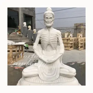 Wholesale hand carved life size white marble stone fasting buddha statues for sale