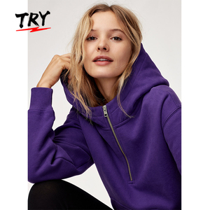 Felpe Casual <span class=keywords><strong>con</strong></span> <span class=keywords><strong>cerniera</strong></span> 1/4 <span class=keywords><strong>con</strong></span> cappuccio 100% cotone felpe larghe e per il tempo libero e Pullover <span class=keywords><strong>con</strong></span> tasca per le donne - Product Image 6