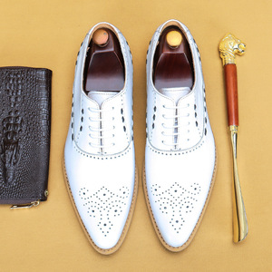 Chaussures Richelieu pour hommes en cuir véritable blanc, à bout pointu, à lacets, respirantes, pour le bureau, toutes saisons, semelle extérieure en caoutchouc - Product Image 4