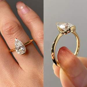 Anillo de compromiso de luminosidad de pera Brillante De plata de ley 925 de lujo para mujer, producto a granel de diamante Premium hecho a mano - Product Image 3