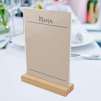 Porte-affiche acrylique de haute qualité avec Base en bois clair Menu présentoir porte-affiche pour porte-affiche de table à la maison