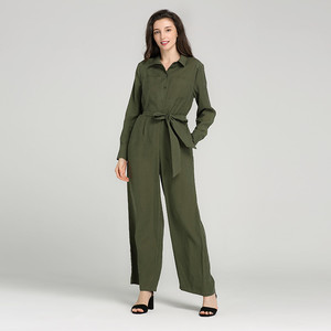 2020 Venta caliente <span class=keywords><strong>verde</strong></span> oliva parche bolsillo de manga larga <span class=keywords><strong>mono</strong></span> con cinturón - Product Image 1