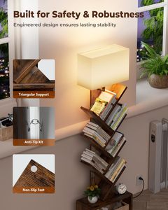 Estantería de 6 Niveles con Forma de Árbol, Color Marrón, con Luz, Librería Estrecha, Organizador de Libros Alto con Gabinete de Almacenamiento - Product Image 4