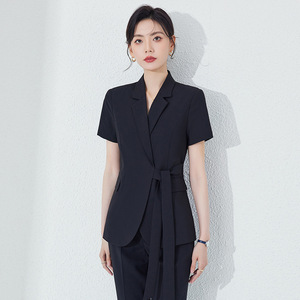 Women's Pink Short Sleeve Suit Set Summer Work Wear Office Lady Anti-Wrinkle Notched Collar Professional Uniform - Product Image 3