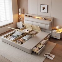 Lit rembourré moderne haut de gamme, ensemble de meubles de chambre à coucher, cadre de lit double en cuir 180*200, lit élégant et confortable avec éclairage intégré
