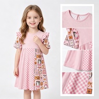Robe à manches courtes à volants patchwork pour filles, motif gingham imprimé personnalisé, idéale pour les fêtes d'Halloween et le quotidien