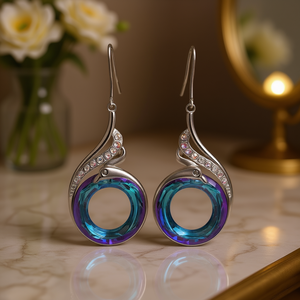 Orecchini Pendenti E352 da Donna con Quarzo Arcobaleno, Placcati in Rodio, in Lega di Zinco con Cristalli e Strass a Goccia, Gioielli Trendy per Feste - Product Image 2