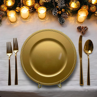 Assiettes de présentation en plastique PP pigmenté plaqué or de haute qualité, 13 pouces, style classique, pour événements de mariage, usage domestique/restaurant, vente en gros