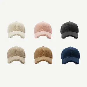 Pure Color Lamb Cashmere 6 Panel Wool Cap Winter Warm Custom Logo Baseball Cap For Women Warm Plus Velvet Casquette