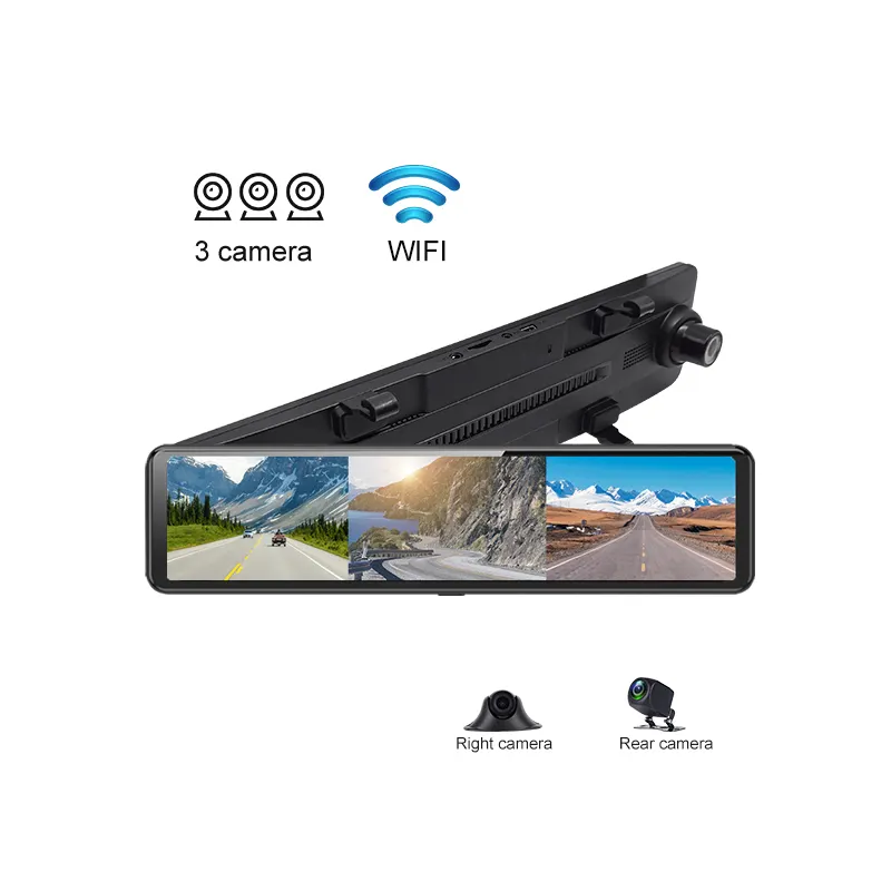 Cámara de grabación con resolución 1080P para salpicadero de coche, grabadora de vídeo Dvr de 12 pulgadas con 3 lentes de cámara trasera, color negro