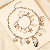 Nouveauté Muses Jewels : Ensemble collier et bracelet en acier inoxydable avec perles d'eau douce naturelles blanches et breloque coquillage style océan