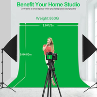 Kit de fond de scène pliable 3x3m en mousseline verte avec trépied en T réglable en hauteur pour photographie en studio
