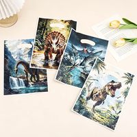 50 sacs cadeaux dinosaures pour fête, sacs en plastique pour bonbons et friandises avec poignées pour fournitures de fête d'anniversaire sur le thème des dinosaures