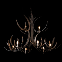 Lámpara Colgante Rústica de Estilo Campestre con Cadena Ajustable, Lámpara Artística de Metal Curvado con Forma de Cuerno de Ciervo Caribou