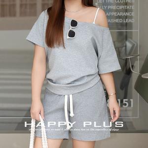 Runqi Conjunto Casual Transpirable de Punto de Color Sólido con Hombros Descubiertos y Manga Corta para Mujer N9191 - Product Image 2