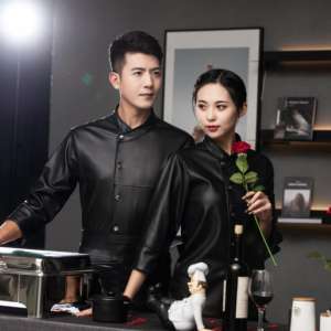 เสื้อโค้ทหนังกันน้ำมันใช้ได้ทั้งชายและหญิงสำหรับร้านอาหารชุดเครื่องแบบพ่อครัวสำหรับบริกรโรงแรมคลาสสิก - Product Image 1