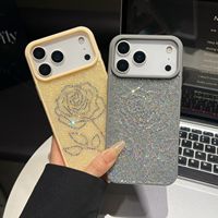 iPhone 17 16 15 Pro Max için Özelleştirilebilir Işıltılı Elmas Gül Telefon Kılıfı, iPhone 17 Pro için Moda Telefon Kılıfı