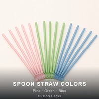 Cuillère-paille jetable en plastique PP 2-en-1 pour boissons, agitateur et paille pour bubble tea, milk tea, avec tête de cuillère lisse, multicolore