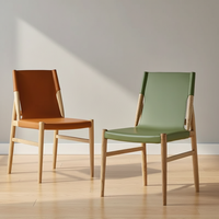 Fauteuil lounge BST Light Luxury Modern B, entièrement en bois massif, style nordique, avec assise en cuir, pour la maison ou un café.