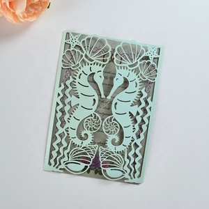 Forniture per feste a sirena decorazione quinceanera inviti di nozze ippocampo con conchiglia tagliata al laser - Product Image 2