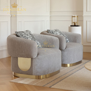 <span class=keywords><strong>Divano</strong></span> in Tessuto <span class=keywords><strong>Grigio</strong></span> Ciniglia con Braccioli Arrotondati e Base in Acciaio Inox Spazzolato Dorato per Soggiorno - Product Image 3