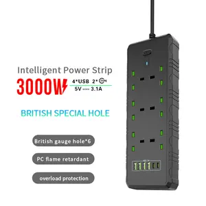 6 Way Multi Plug Uk Universal Plastic Gsm Power Socket Electric Extention Board Waterproof Usb Plug Socket