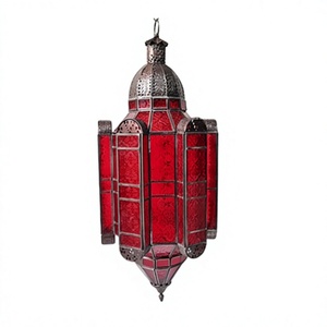 Farol Colgante de Metal y Vidrio Color Rojo de la Más Alta Calidad, Decorativo para Bodas, Hogar y Uso en Hoteles - Product Image 1
