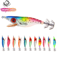 Leurre de crevettes en bois Squid Jig Crevettes lumineuses en PVC fluorescent avec crochet 2.5 # pour la pêche dans les rivières et les lacs
