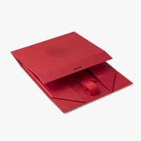 Boîte cadeau magnétique rigide rouge personnalisée de luxe avec logo en feuille d'or rouge et nœud en ruban de satin pour emballages haut de gamme pour les fêtes et la vente au détail