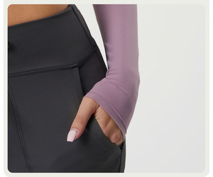 Magliette a Maniche Lunghe da <span class=keywords><strong>Donna</strong></span>, Top Crop per Uscite, T-Shirt Basic da Yoga a Compressione Aderenti - Product Image 5