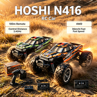HOSHI N416 Camion monstre tout-terrain à l'échelle 1:16, couleur orange/verte, 4 roues motrices, 36 km/h, RTR, moteur à balais, voiture RC de cascades