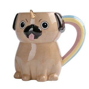 350มิลลิลิตรปั๊กสุนัขขนาดใหญ่3D แก้วเซรามิก,<span class=keywords><strong>Pug</strong></span> รูปร่างแก้วกาแฟที่มีทองยูนิคอร์น - Product Image 1