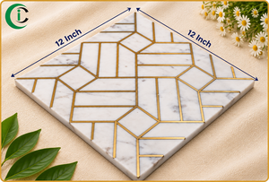 Placa de Pared Cuadrada con Incrustaciones de Mármol Blanco de 12 Pulgadas, Panel Decorativo de Piedra para Interiores de Hogar y Oficina, Decoración de Pared Elegante - Product Image 2
