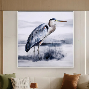 Peinture sur toile personnalisée avec impression numérique, art mural, images de cigognes grises, encadrement en bois, art graphique unique, peinture encadrée - Product Image 1