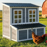 Poulailler en bois de sapin massif avec compartiment, nichoir, plateau coulissant et toit imperméable pour poules d'extérieur