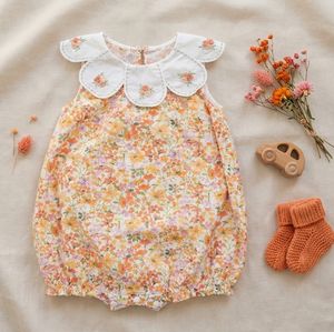 Vestido de Bebé Estilo Vintage con Estampado Floral y Cuello Bordado a Mano, Vestido de Algodón Suave para Niña Pequeña para Primavera/Verano - Product Image 1