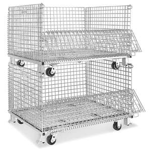 Cesta de almacenamiento industrial, jaula plegable, contenedor de malla de alambre, caja de bandeja, bandeja de almacenamiento de Metal plegable - Product Image 4