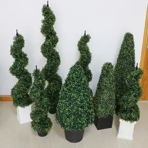 Outdoor Uv-bestendig Plastic Faux Gras Buxus Kunstmatige Spiraal Topiary Boom Plant