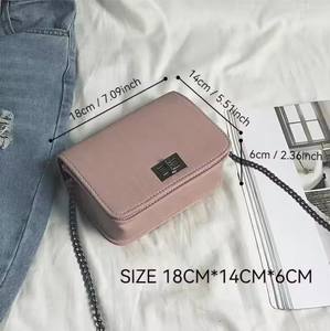 THK0012 Bolso pequeño cuadrado Patrón de tela Bolso de mujer Una cadena Hombro Crossbody Solapa Mini bolso con cerradura - Product Image 5