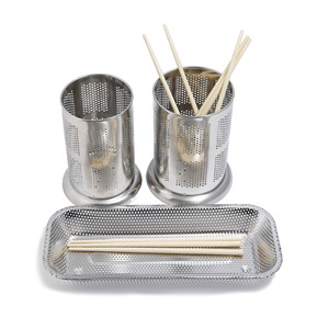 Stainless Steel Perforated Chopstick Holder <b>Set</b> With Tray Round Multipurpose Hanging Draining Rack LF-9013 - Product Image 1