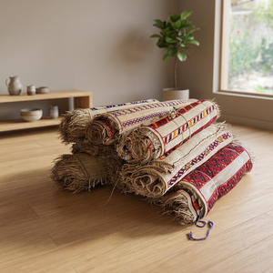 Tapis artisanal en paille naturelle, motif géométrique rectangulaire, écologique, à poils plats et fins, pour la décoration du salon - Product Image 1