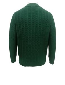 Olive Green Ribbed <b>Knit</b> Polo <b>Sweater</b> Men Long Sleeve Pullover Collared <b>Cable</b> <b>Knit</b> Casual Autumn Top - Product Image 2
