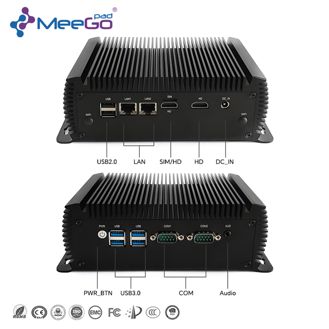 7*24hour Use Fanless Mini PC Intel Core I5-8250U I7-8650U 6USB 2LAN 2HD SIMB Card Slot Built in EDP Industrial Computer PC