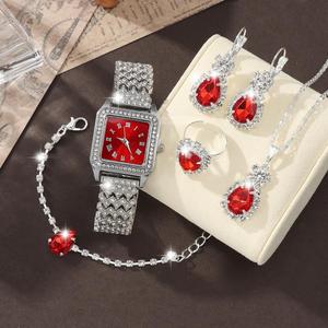 Luxury <b>Small</b> Square Lady Watch Shiny Rhinestone Drop Jewelry Quartz Wristwatch Exquisite Women <b>Gift</b> Watch Set for Daily Party - Product Image 3