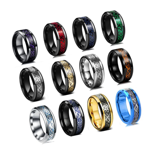 DAIHE Novo Brilho No Dragão Escuro Textura Masculino Anel De Prata Polimento Anel De Aço Inoxidável Para O Homem - Product Image 1