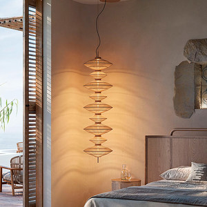 Zen-inspired Rattan Pendant <b>Light</b> 96cm 108cm 216cm Long Six-head Chandelier For Home <b>Dining</b> Room Energy-saving Lamps - Product Image 3