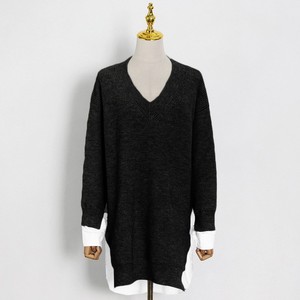 Pulls décontractés longs et amples pour l'automne et le printemps, chemisier patchwork en tricot, col en V au dos, hauts pour femmes, pulls tendance pour femmes - Product Image 3
