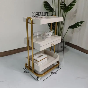 Chariot de luxe haut de gamme original pour salon de beauté, chariot de gestion des soins de la peau avec étagère de rangement en bois, chariot à outils en métal et plastique - Product Image 1
